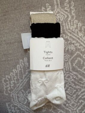 H&M 3-Pack Toddler Tights - White, Black, Gold